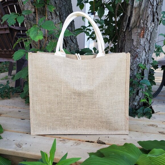 Custom Canvas Tote Bag, Large Size - Pink Moet and Buterflies Theme Cream Tote - Picture 8 of 16